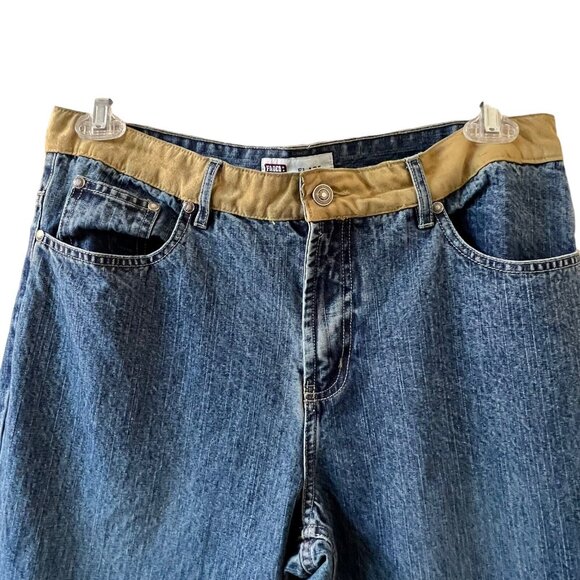 Vintage Faded Glory FLARE Blue jeans floral embroidered tan accent belt Missy 14 - Picture 3 of 14